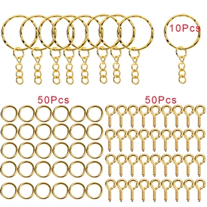 Kit de Composants pour Porte-Clés en Métal avec Anneaux Brisés Anneaux de Jonction et Pitons à Vis pour Fabrication Bijoux DIY