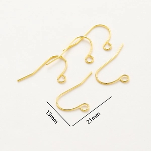14K gold plated brass French earring hooks for DIY jewelry making, 21x13mm size
