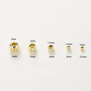 18K gold-plated copper beads with spiral texture in sizes 2.5mm to 6mm for DIY jewelry