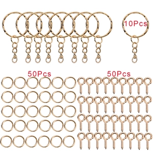 Détails du kit bijoux DIY or rose avec 10 porte-clés, 50 anneaux et 50 pitons à vis