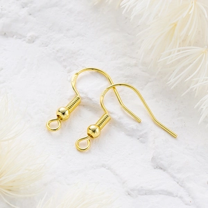 18k gold plated 20mm S925 sterling silver ear hooks with bead for DIY jewelry making