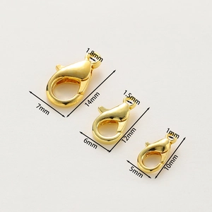Detailed size comparison of three 18k gold plated lobster clasps for jewelry making