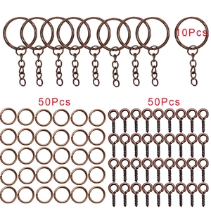 Kit de porte-clés DIY bronze incluant 10 anneaux, 50 anneaux ouverts et 50 vis à œil