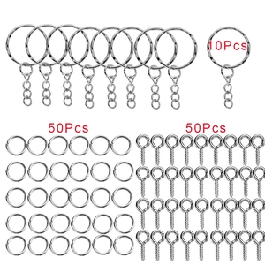 Vue détaillée du kit de 110 porte-clés DIY argentés avec anneaux et pitons à vis