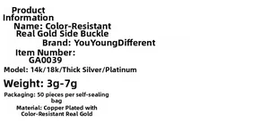 Specifications table for 14K and 18K gold plated copper jewelry connectors and clasps