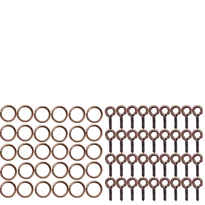 Détail des anneaux ouverts et pitons à vis en bronze pour création de bijoux DIY