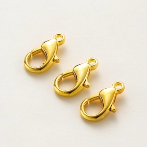 Three 14k gold-plated lobster clasps with spring mechanism for DIY jewelry making