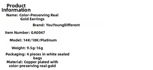 Detailed specification list for 14K gold plated copper hoop earrings in four pack sets