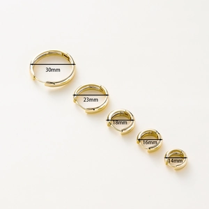 Set of five 14K gold plated hoop earrings in various sizes from 14mm to 30mm