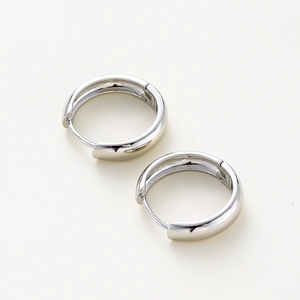 Polished silver huggie hoop earrings for women, sleek 14K gold plated copper jewelry