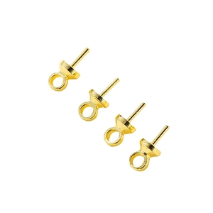 Set of four 14K gold-plated pearl pendant bails with floral pins for DIY jewelry making