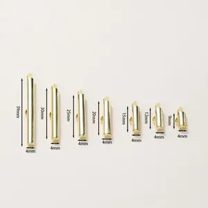 Tabla de tallas de cierres tubulares dorados de 9mm a 39mm con un diámetro de 4mm