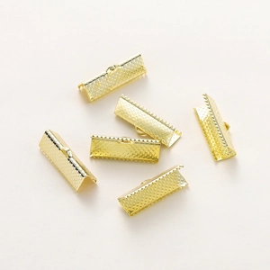 Set of gold-plated crimp ends with teeth and loops for DIY jewelry making