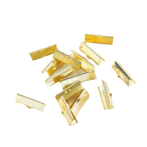 Bulk 18K gold plated brass ribbon end crimps with teeth for jewelry making crafts