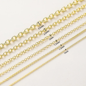 Chaînes Rolo en cuivre plaqué or 18K en six tailles de 1 mm à 3,5 mm pour bijoux