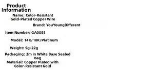 Detailed specs for 14K/18K gold-plated jewelry wire with sizing and material info