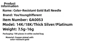 Specifications chart for 14K and 18K gold-plated ball head pins jewelry components