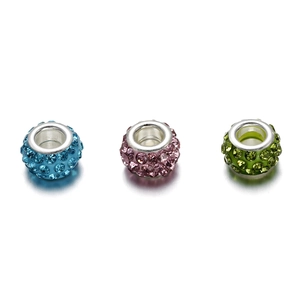 Cuentas de agujero grande con diamantes en azul cielo, rosa lavanda y verde oliva