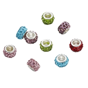 Abalorios europeos con pedrería de colores y agujero grande para pulseras DIY