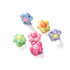 Pastel acrylic flower beads with pearl finish for DIY jewelry making in six colors
