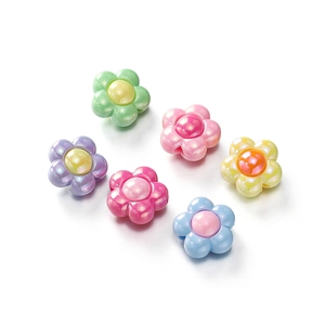 Detailed view of colorful acrylic flower beads with pearlescent finish for DIY jewelry