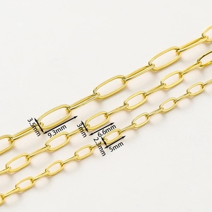18K gold plated paperclip chain in three sizes 3.5mm 3mm and 2.3mm for DIY jewelry making