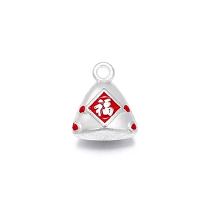 Detailed close-up of a Zongzi charm with a red Fu character for handmade jewelry