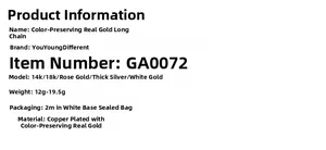 Detailed specs of 18K gold plated copper chain with weight and size specifications