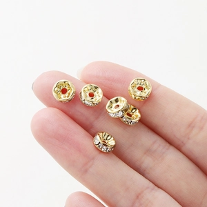 Cuentas espaciadoras de strass chapadas en oro de 14K para joyería, tamaño en el dedo