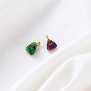 Three-dimensional zongzi shaped alloy pendants with green and purple drip oil finish