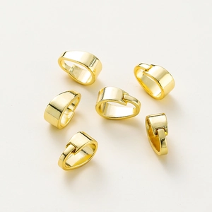 Close-up of six 14K gold-plated pinch bails with a polished mirror finish for DIY jewelry
