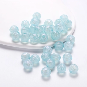 Pastel blue acrylic pumpkin beads with pearlescent finish for DIY jewelry making