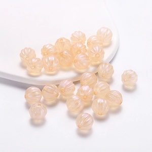Champagne mermaid acrylic pumpkin beads for DIY jewelry making with vertical texture