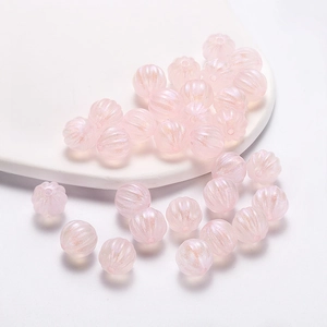 Light pink acrylic pumpkin beads with iridescent pearl coating for DIY jewelry making