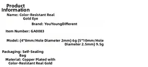 Detailed technical specifications for 14K/18K gold-plated copper screw eye pin findings