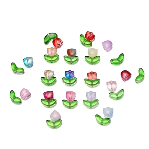Handmade Tulip Flower Leaf Glass Beads Frosted Texture Loose Beads For DIY Necklace Phone Chain Jewelry Accessories