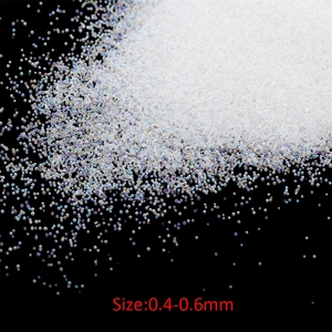 Macro view of 0.4-0.6mm transparent iridescent glass micro beads for DIY resin and nail art