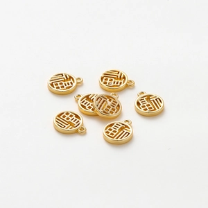 Detail of 18K gold plated Fu charms with hollow Chinese characters for DIY jewelry