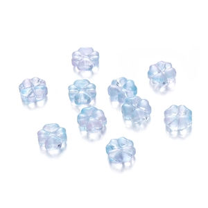 Vista detallada de cuentas de vidrio iridiscentes de 10mm con forma de flor para joyería DIY