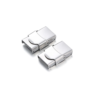 Close-up of dual stainless steel watch fold-over clasps with high-polish silver finish