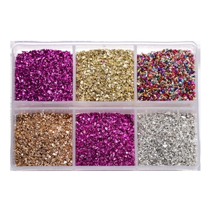 Caja de 6 compartimentos con escamas metálicas brillantes para resina en varios colores