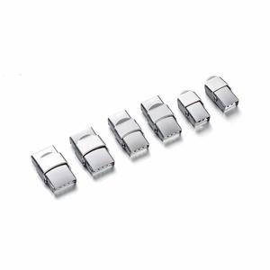 Polished stainless steel watch fold-over clasps in six different sizes for DIY strap repair