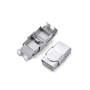 Polished stainless steel watch folding clasp showing open and closed mechanism detail