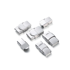 Set of 6 polished silver stainless steel fold-over watch clasps with dual push buttons