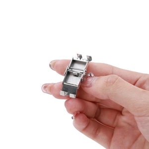 Brushed stainless steel folding double push watch buckle clasp shown by hand
