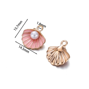 Roze emaille schelphanger met parel en gouden zeester bedel voor DIY sieraden maken