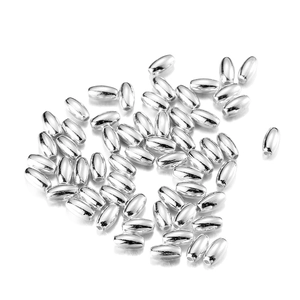 Glossy silver CCB oval beads with mirror finish and pre-drilled holes for DIY jewelry