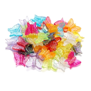 Close-up of 13mm colorful acrylic butterfly beads with vibrant pearlescent finish for DIY crafts