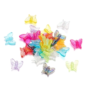 Close-up of colorful 13mm acrylic butterfly beads with textured wings for DIY jewelry