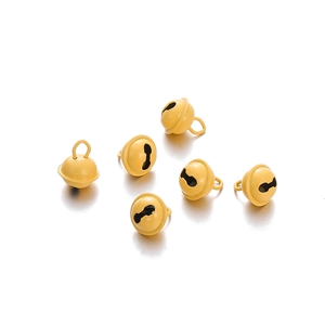 Set mit sechs glänzenden, gelben 14mm Metallglocken mit runder Aufhängeschlaufe für DIY